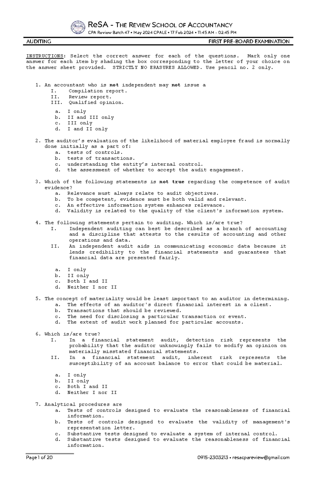 ReSA B47 AUDITING First Exam Review Notes for CPALE 17 Feb 2024 - Studocu