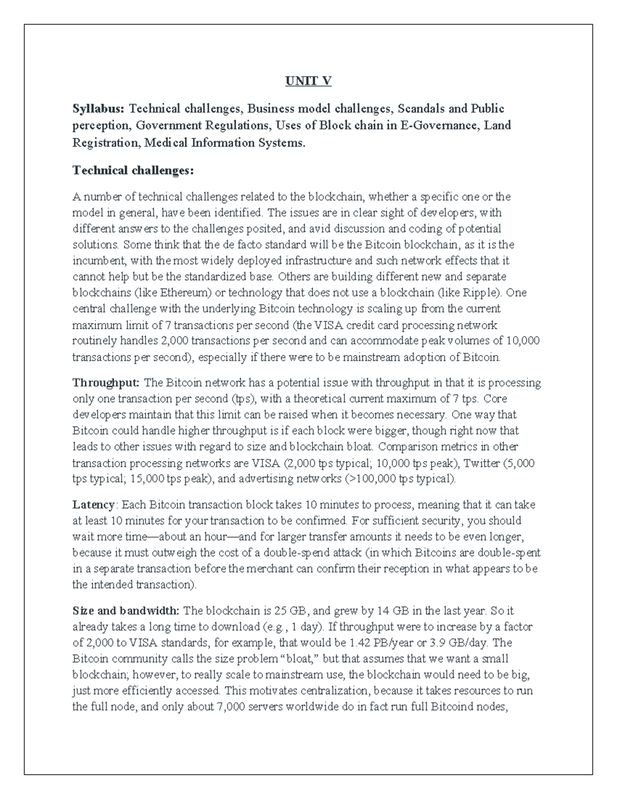 BCT 5 - Unit V Syllabus: Blockchain Challenges & Applications in Land ...