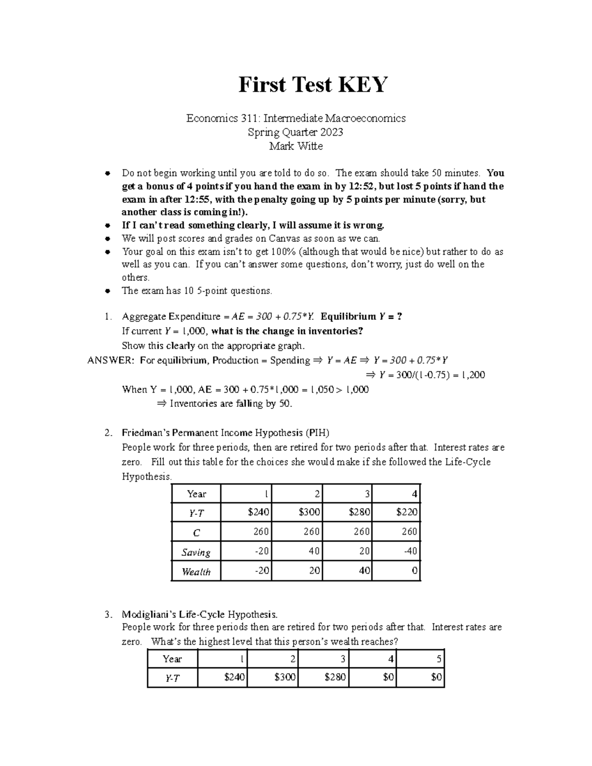 Econ 311: Intermediate Macroeconomics Exam 1 Key - Spring 2023 - Studocu