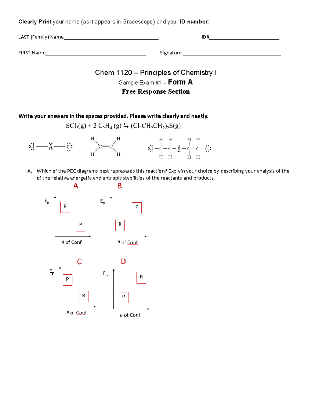Chem 1120 Principles of Chemistry I Sample Exam 1 Free Response - Studocu