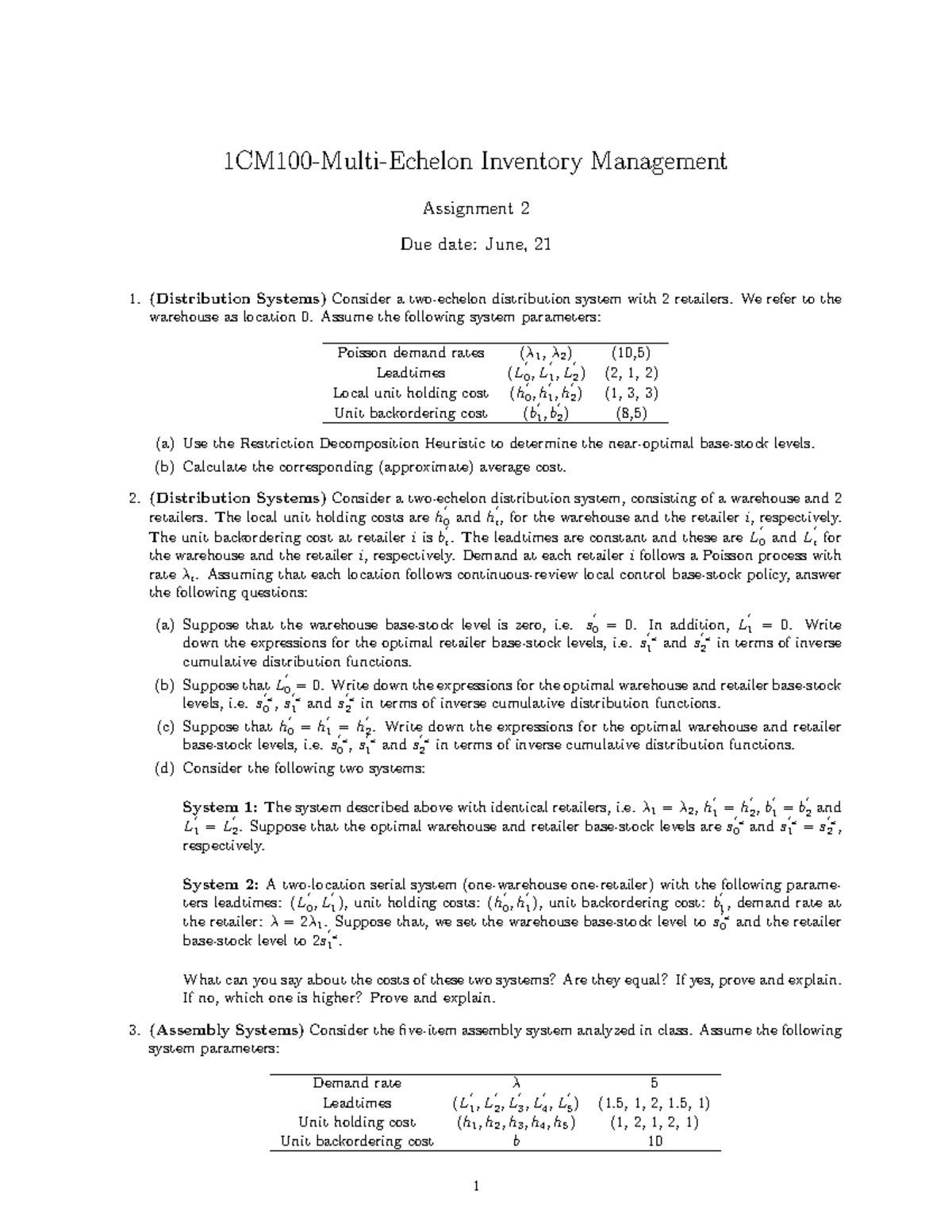 CM100 - Multi-Echelon Inventory Management Assignment 2 Analysis ...