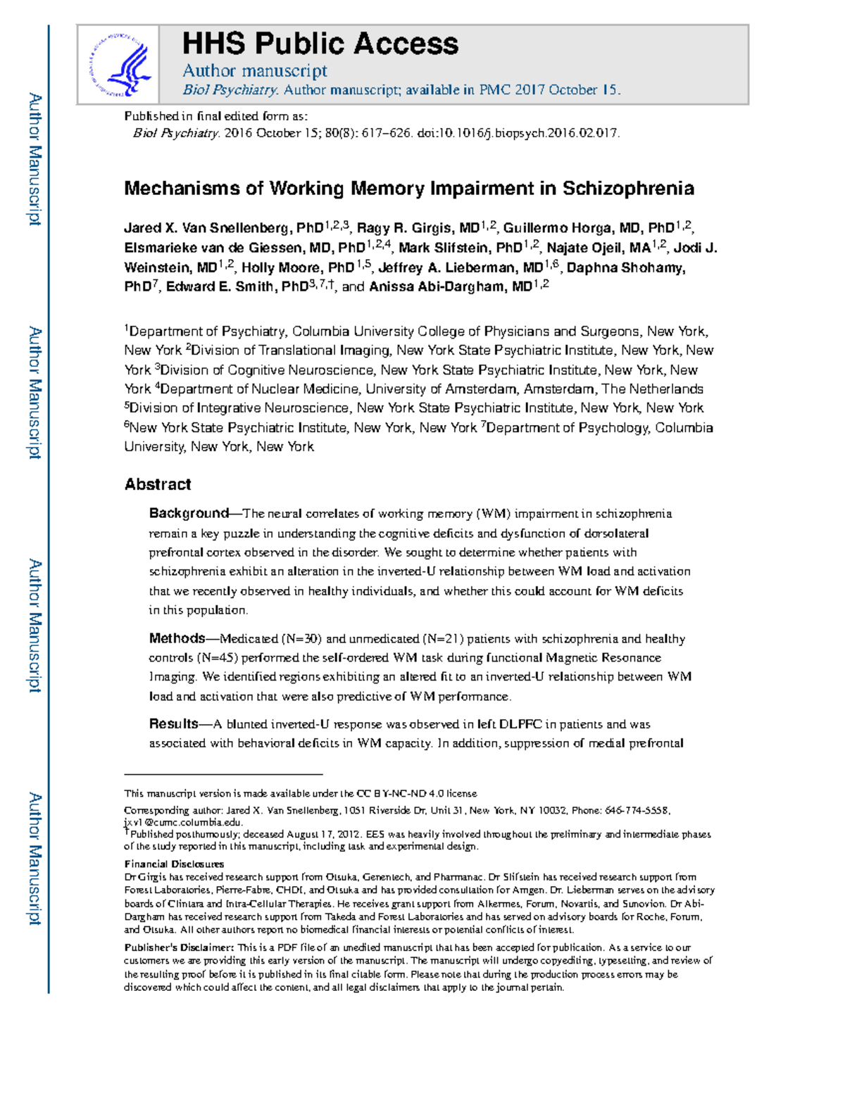 Nihms 763193 - Schizophrenia and working memory - Mechanisms of Working ...