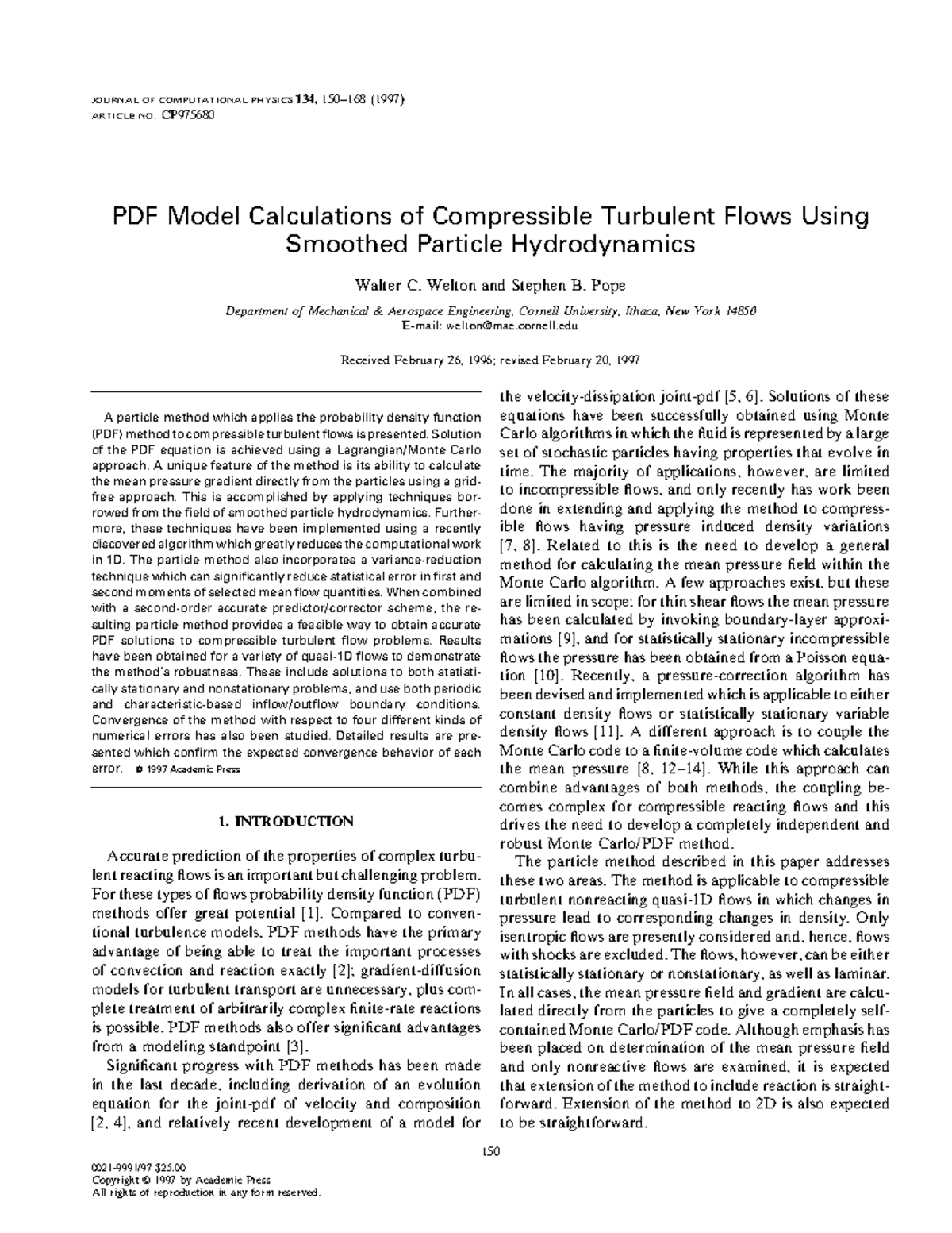 PDF Model Calculations of Compressible Turbulent Flows Using SPH - Studocu