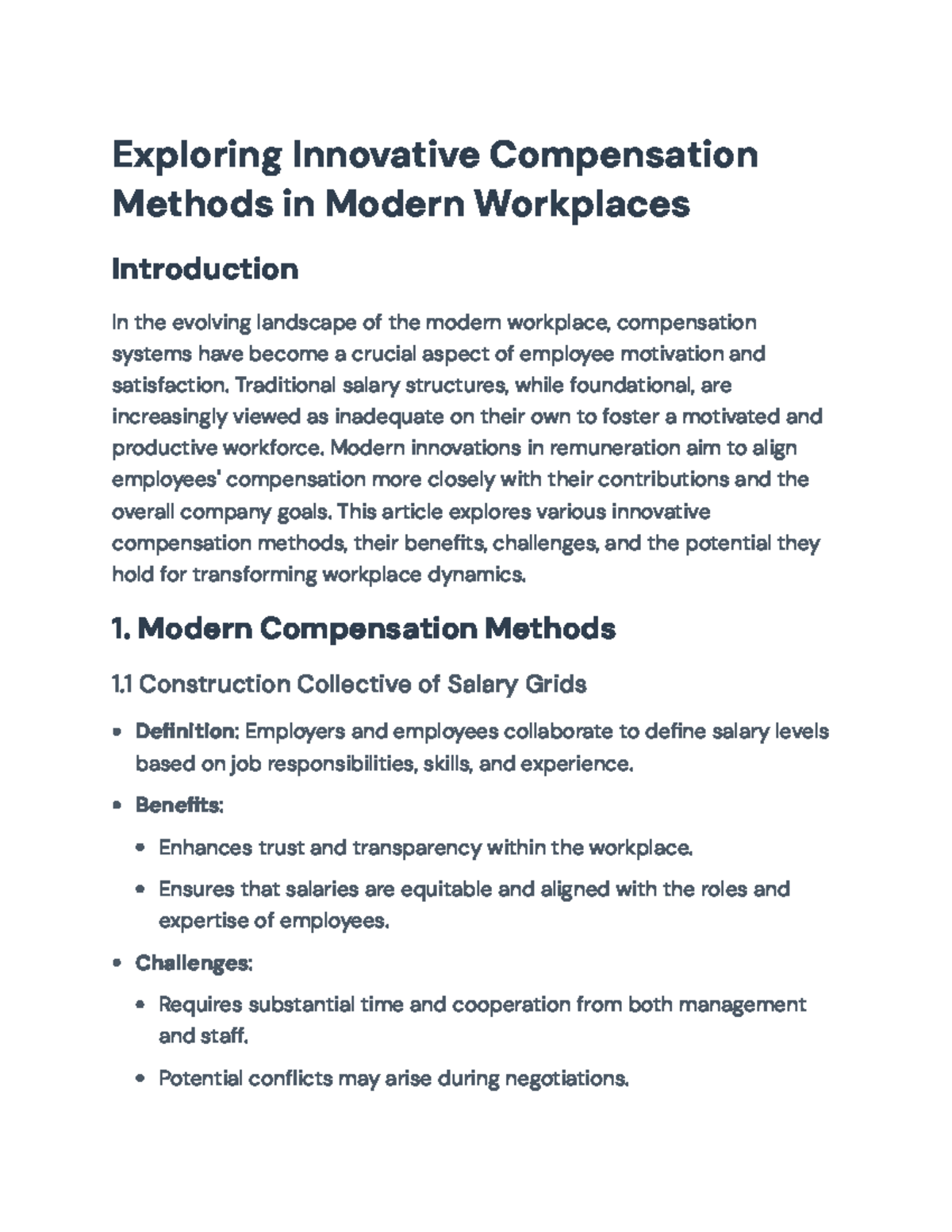 Innovative Compensation Methods in Modern Workplaces: Challenges ...