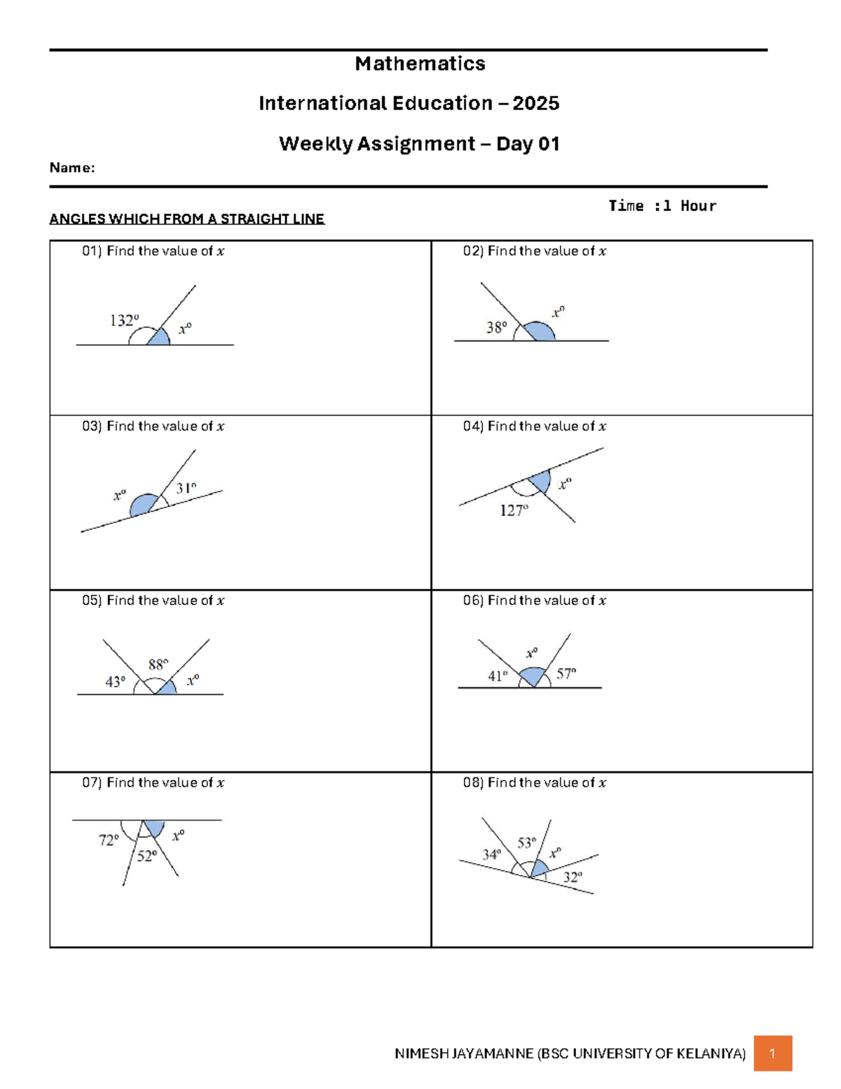 Mathematics International Education 2025 Weekly Assignment: Angles ...