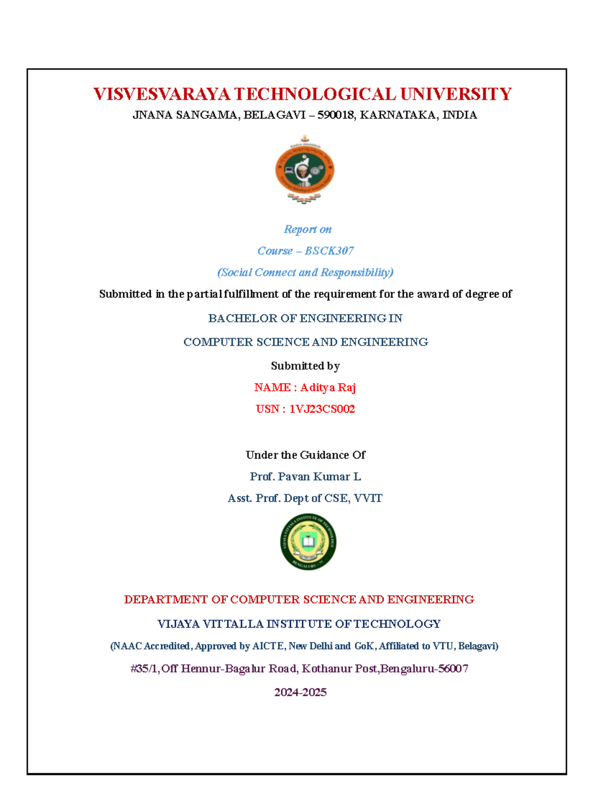 BSCK307: Final Report on Social Connect & Responsibility Activities ...