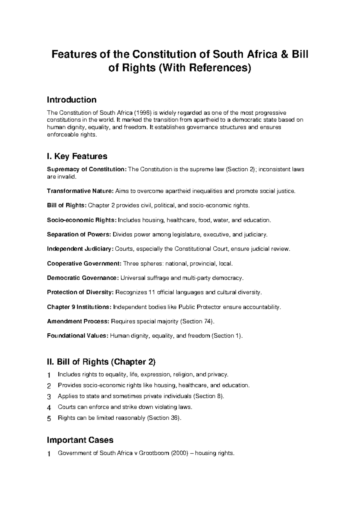 SA Constitution: Key Features & Bill of Rights Overview - Studocu