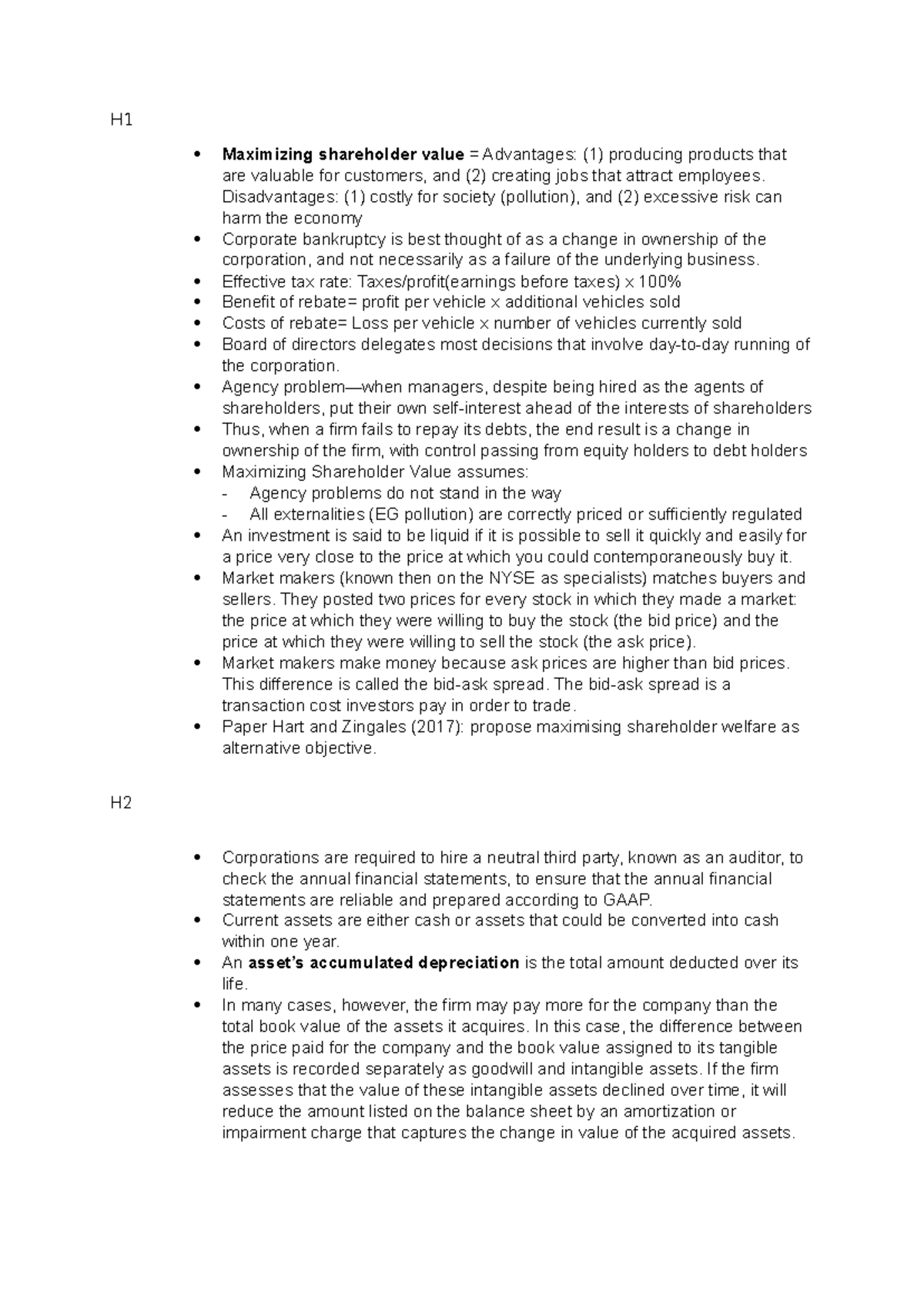 Finance 1 Summary: Maximizing Shareholder Value and Key Concepts ...