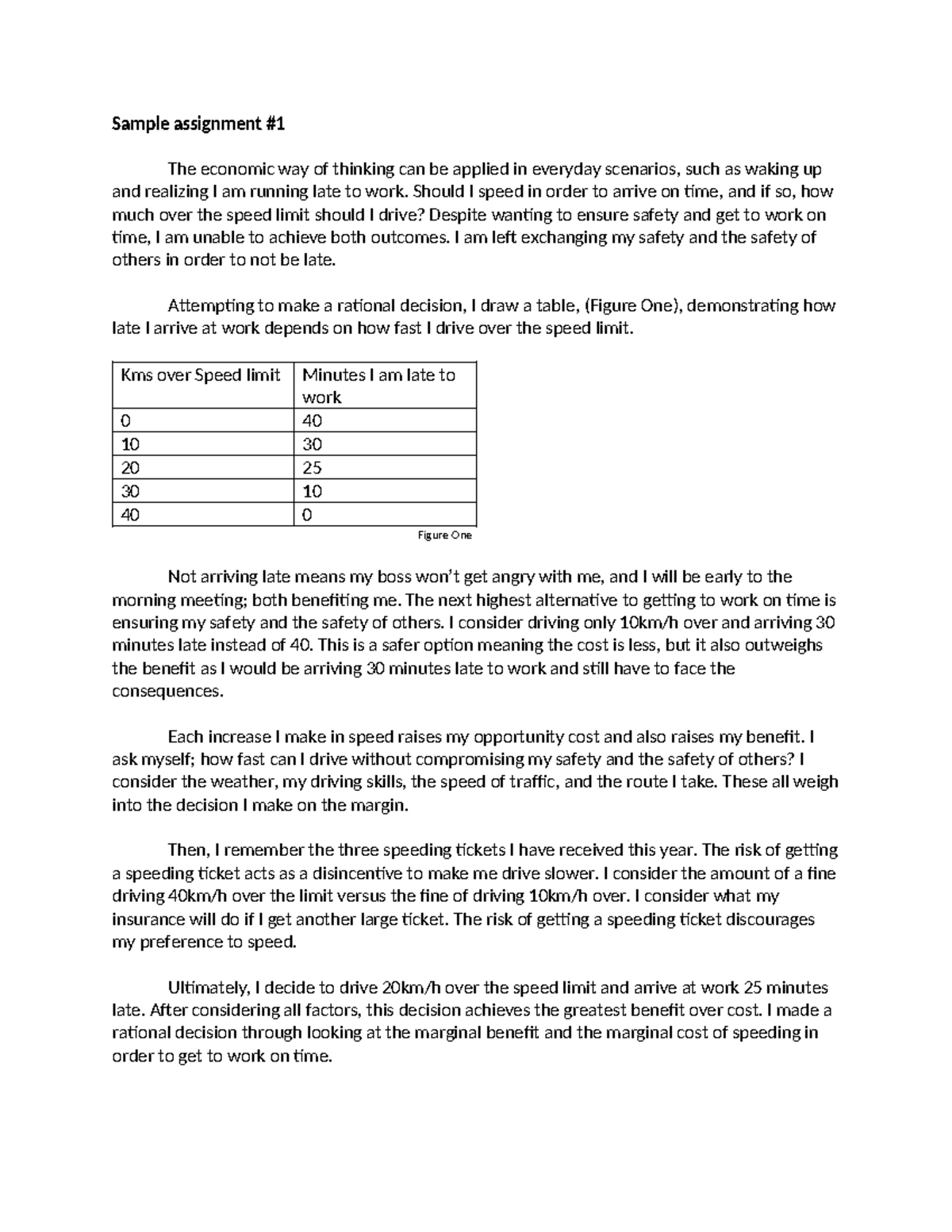 Economic Decision-Making: Sample Assignments 01 Analysis - Studocu