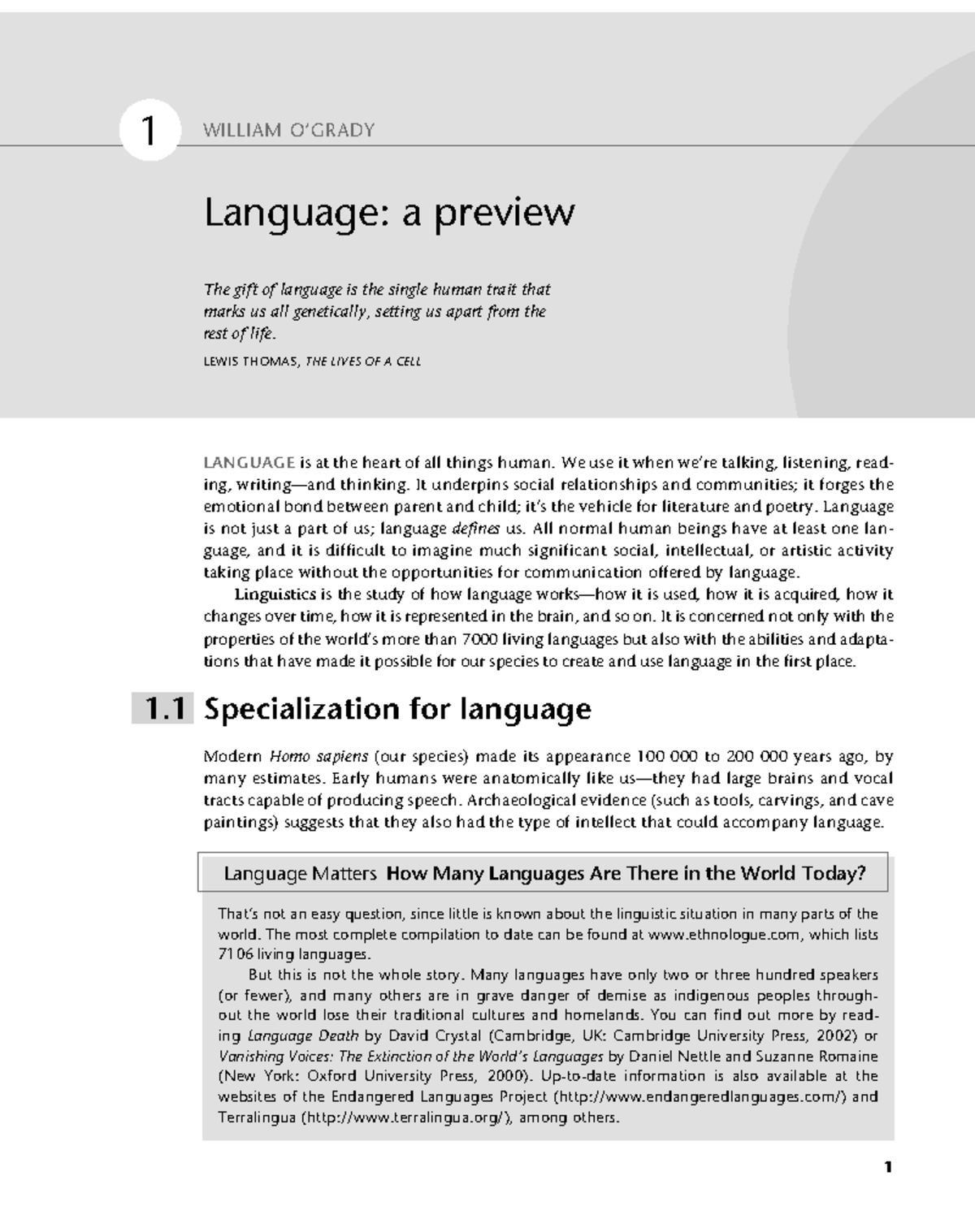 Chapter 01 - Introduction to Linguistics Ch.1 - 1 LANGUAGE is at the ...