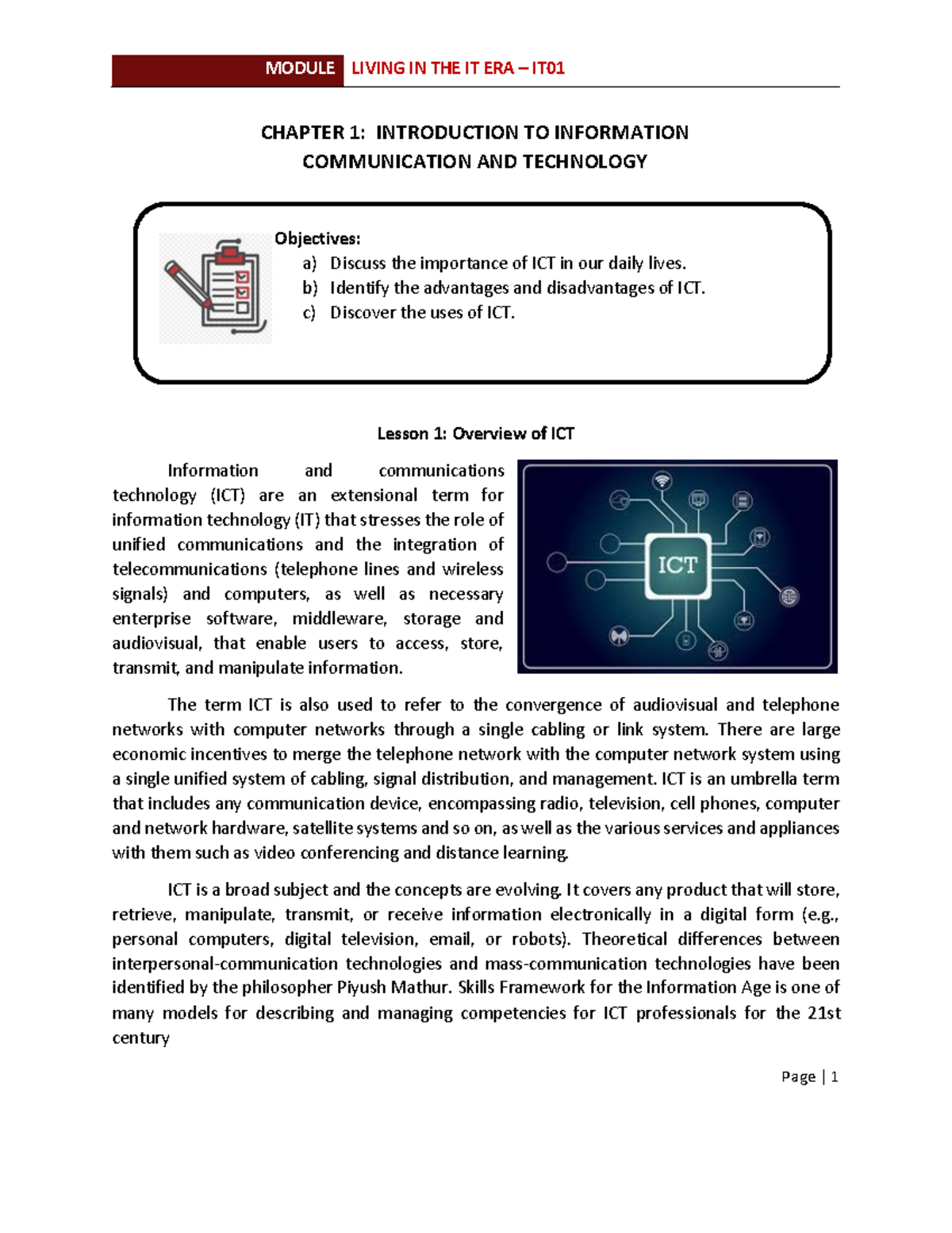 Chapter 1 IT - Introduction to Information & Communication Technology ...