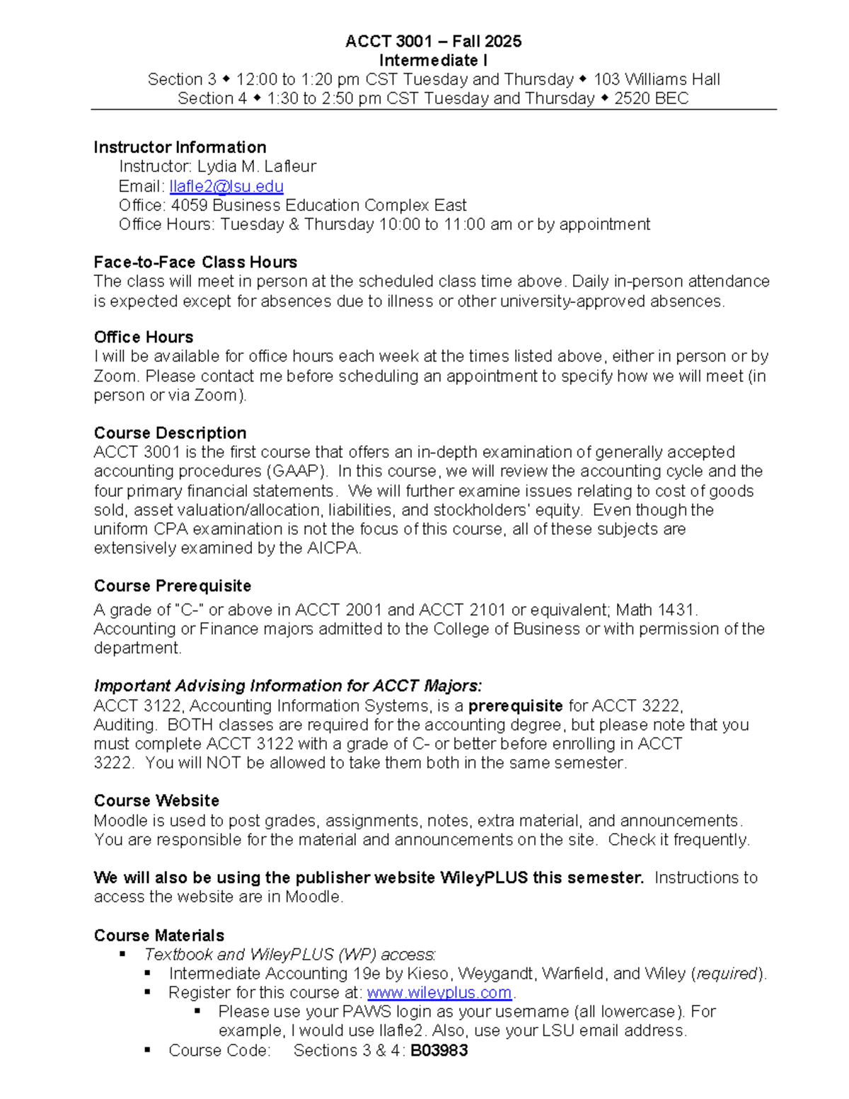 ACCT 3001 Syllabus Fall 2025: Intermediate I Course Details - Studocu