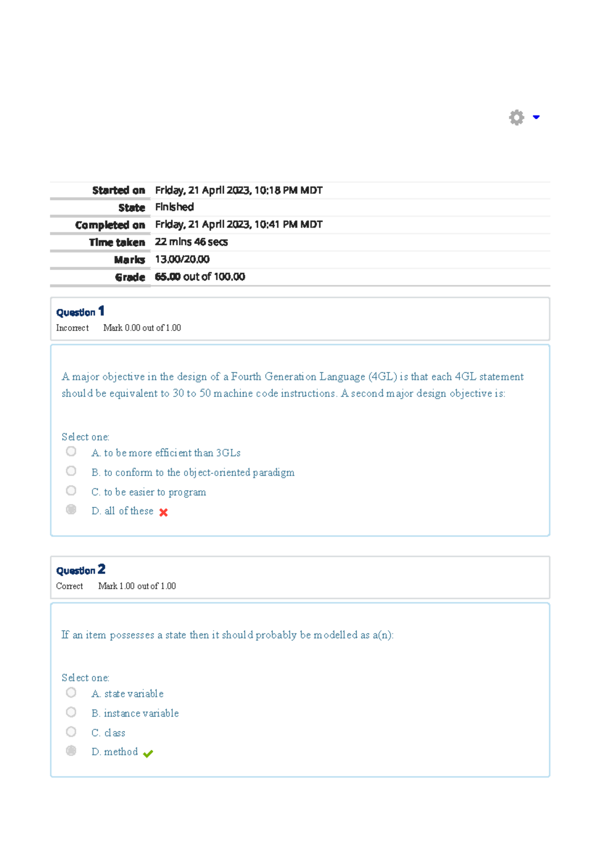 Marked Quiz 3 Results - Course Code: [Insert Course Code Here] - Studocu