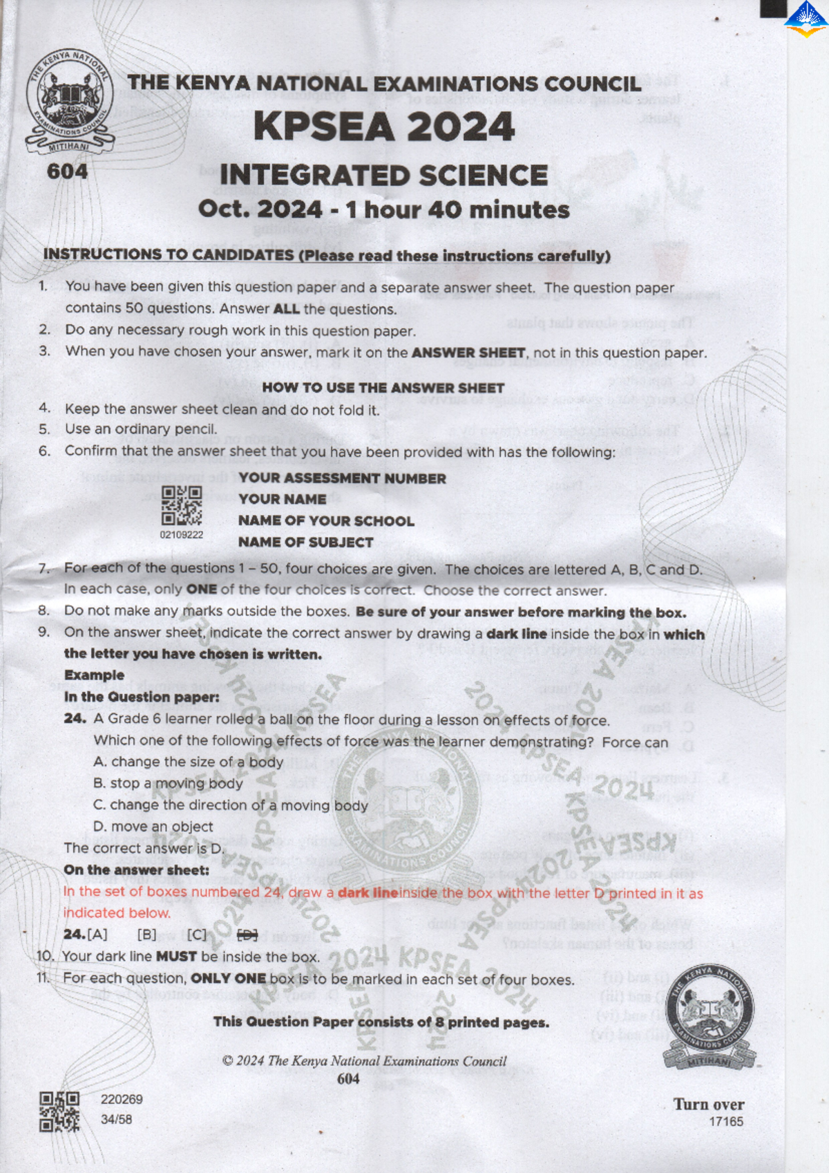 Kenya Primary School Education Assessment (KPSEA) 2024: Integrated ...