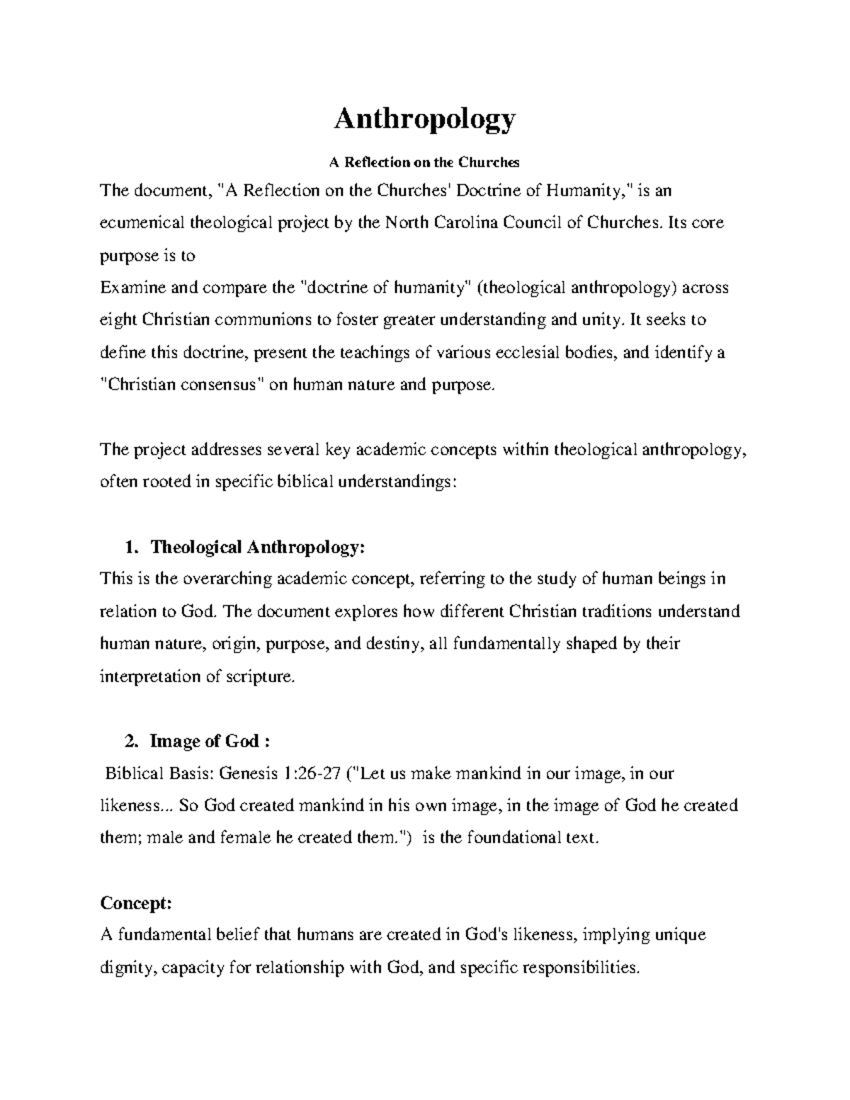 ANTH 101: Summary of Theological Anthropology and Church Perspectives ...