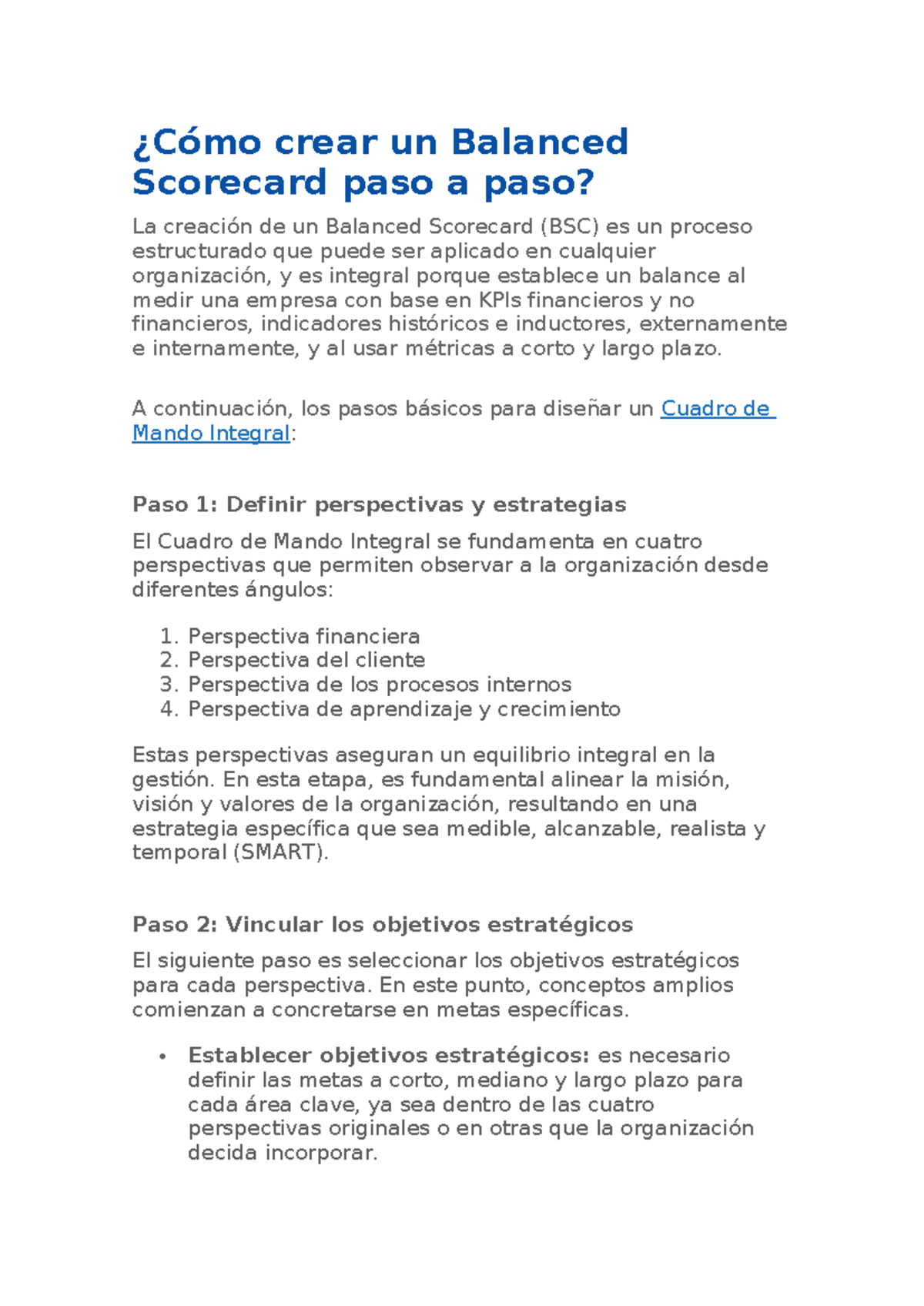 Cómo crear un Balanced Scorecard paso a paso - ¿Cómo crear un Balanced ...