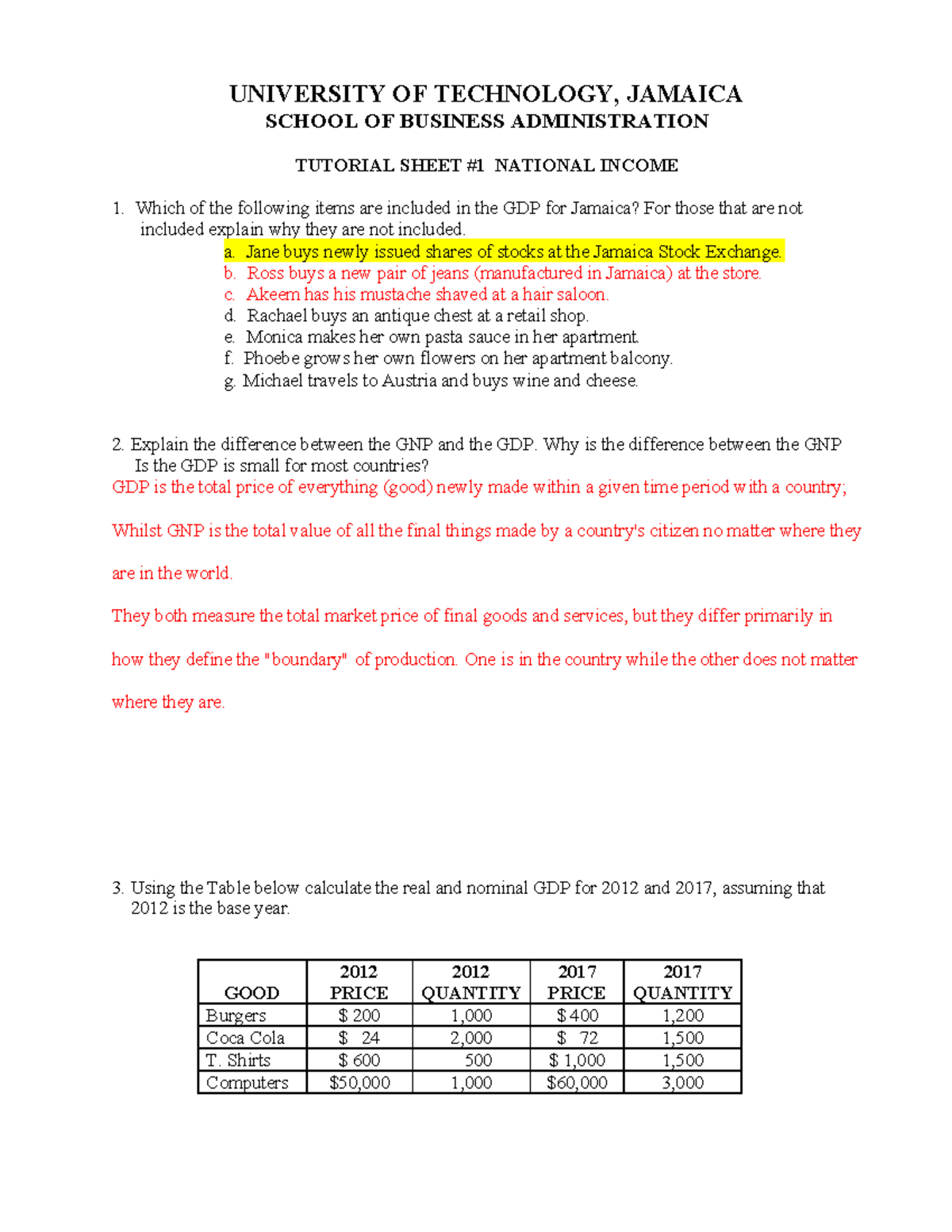 Tutorial 1: National Income and GDP Analysis (BUS 101) - Studocu