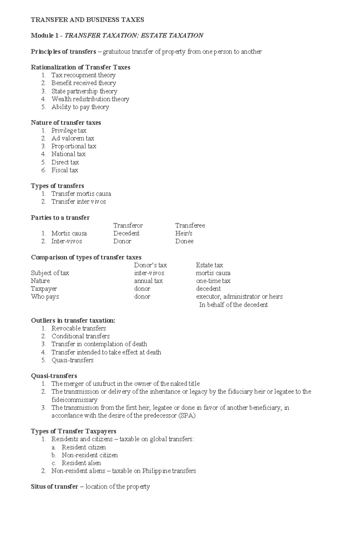 Module 1: Estate Taxation Concepts and Transfer Tax Principles - Studocu