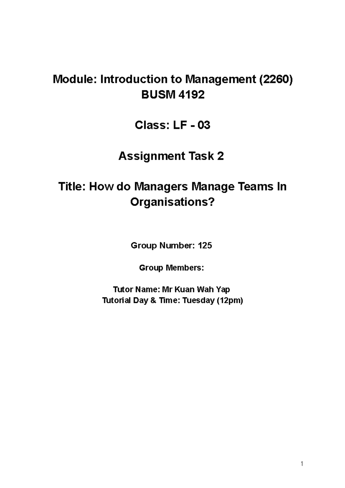ITM Assignment Task 2 - HD Grade - Module: Introduction to Management ...