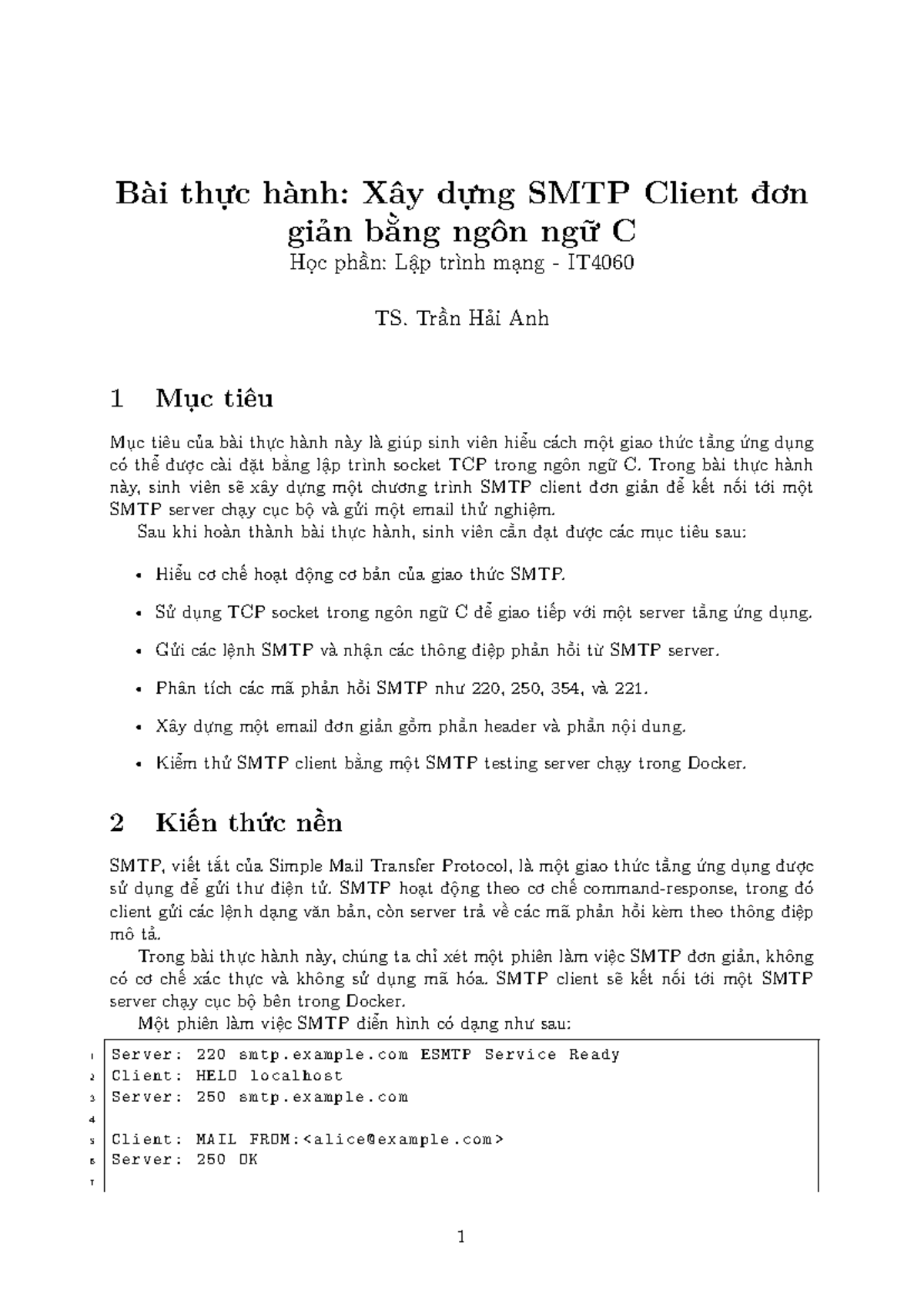 Bài thực hành: Xây dựng SMTP Client đơn giản bằng C - IT4060 - Studocu