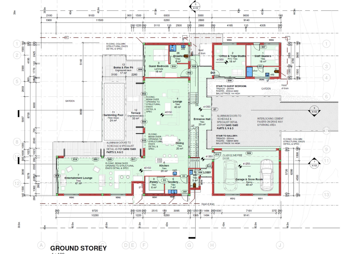 A102 - Drawing Layout of a Building (Detailed Structural Specifications ...
