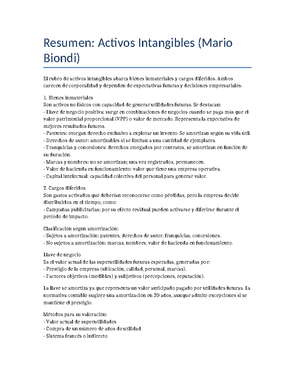 Resumen: Activos Intangibles - Bienes Inmateriales y Cargos Diferidos ...