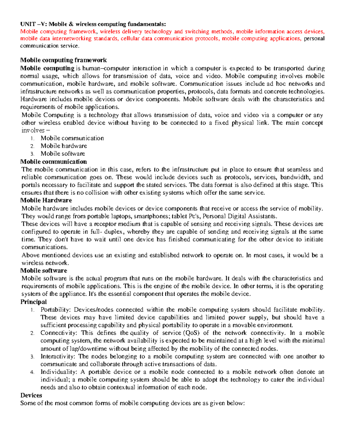 E-Com Unit 5 - good - UNIT – V: Mobile & wireless computing ...