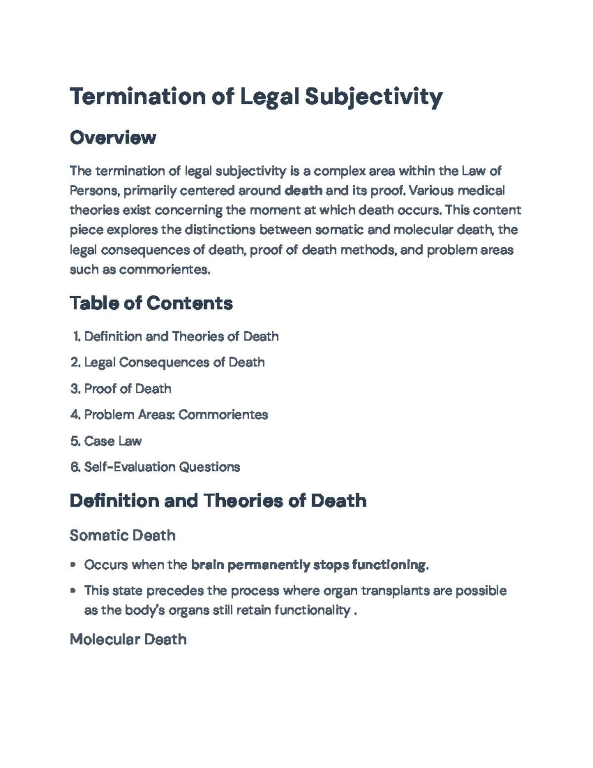 Termination of Legal Subjectivity: Death and Its Legal Implications ...