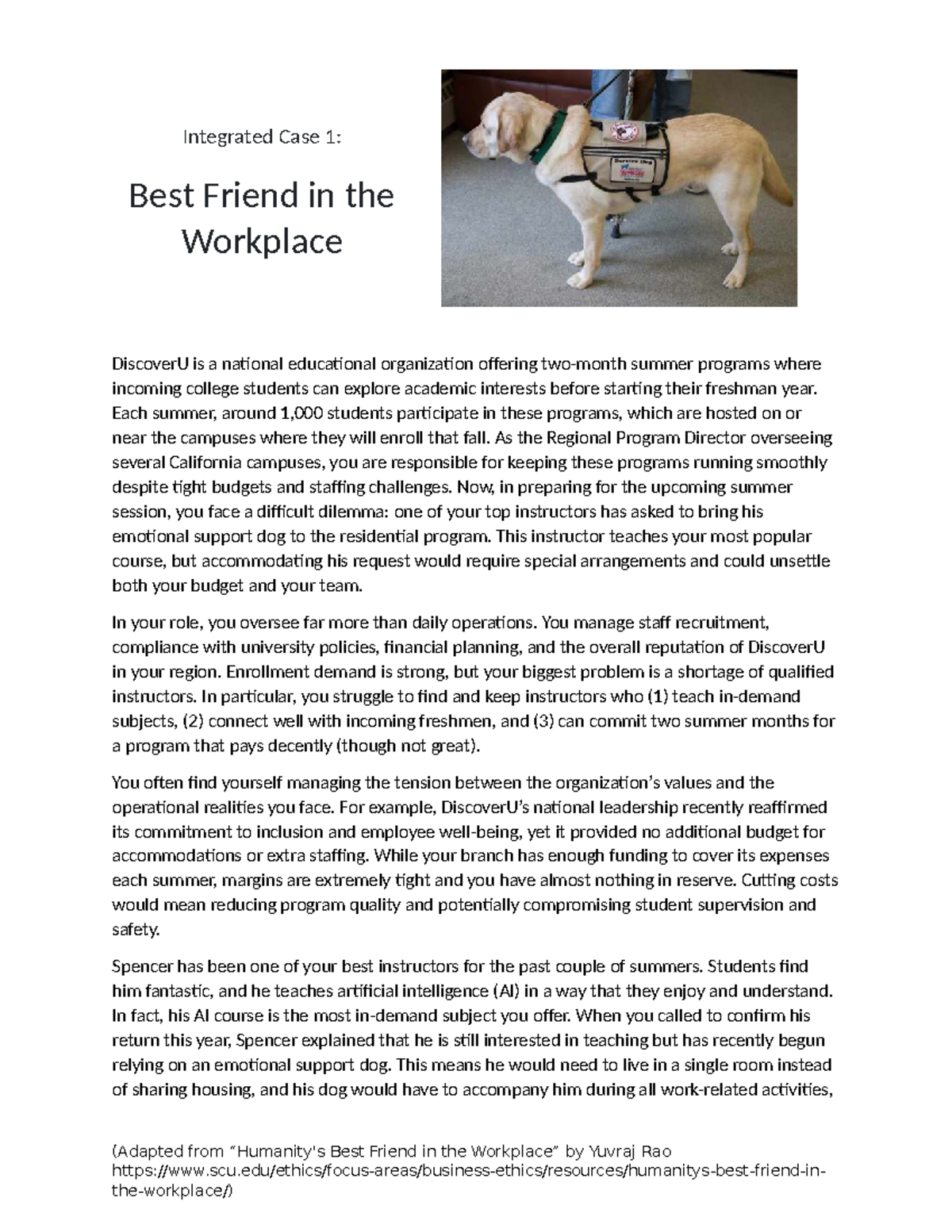 Integrated Case Study 1: Best Friend at Work - Fall 2025 - Studocu