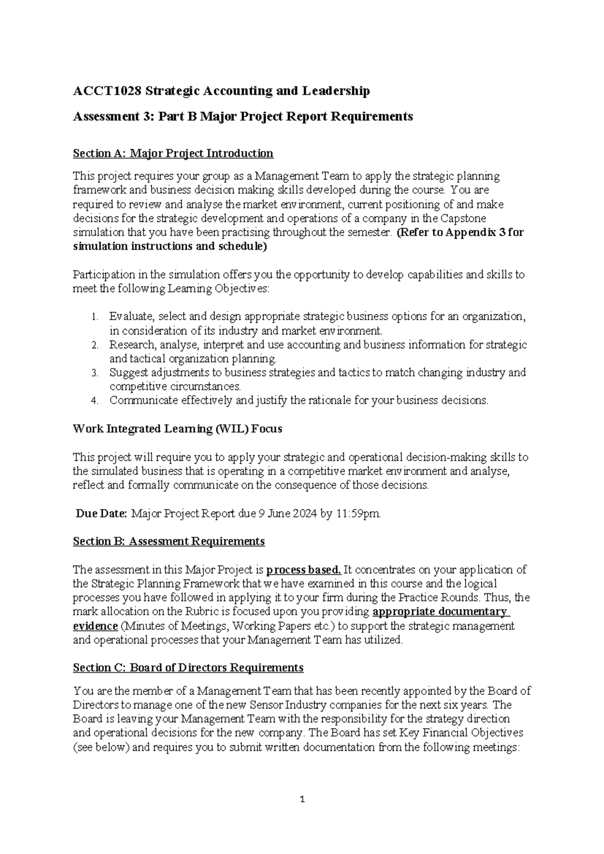 ACCT1028 Strategic Accounting & Leadership Major Project Guidelines Sem ...