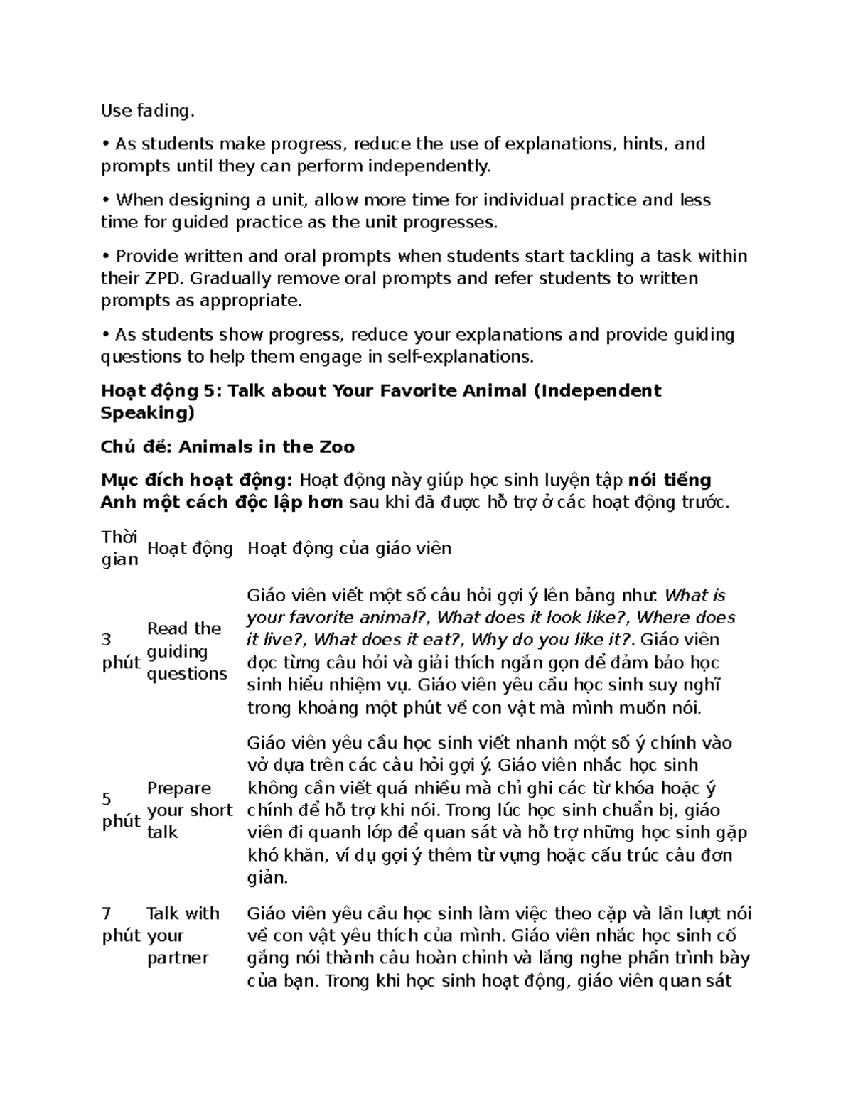 Fading Techniques in Independent Speaking Activities (Hoạt động 5 ...