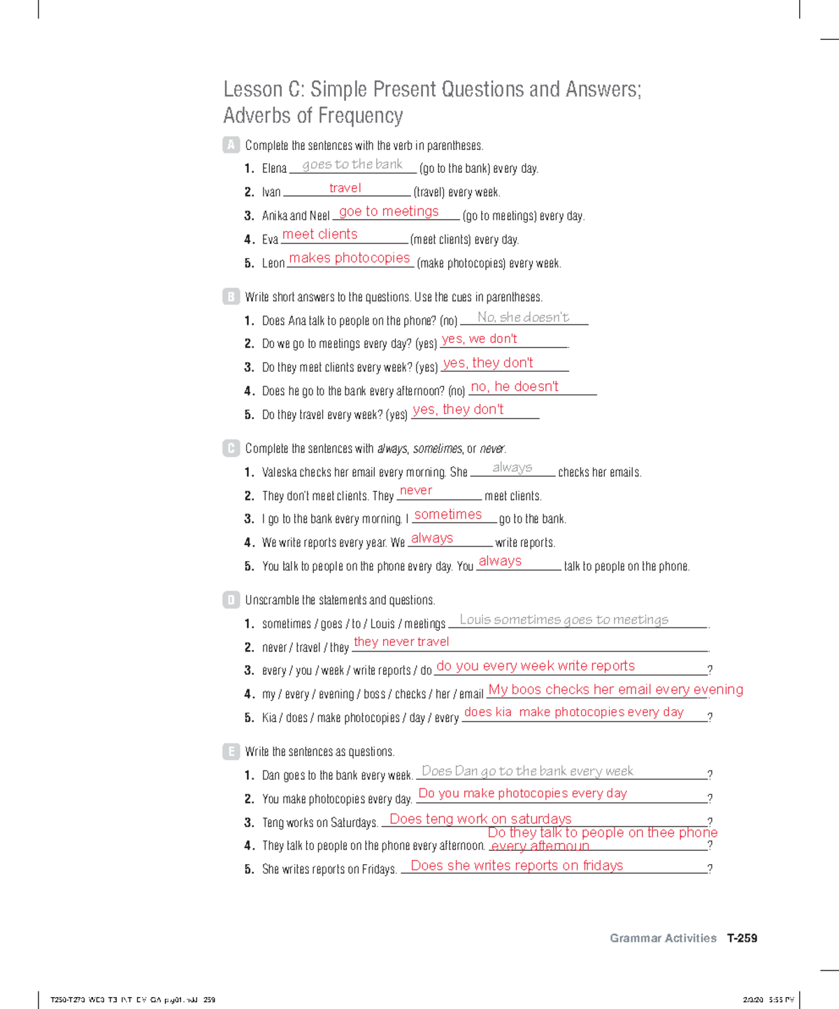 World English 3e Level Intro: Grammar Activities Unit 5 Lesson C - Studocu
