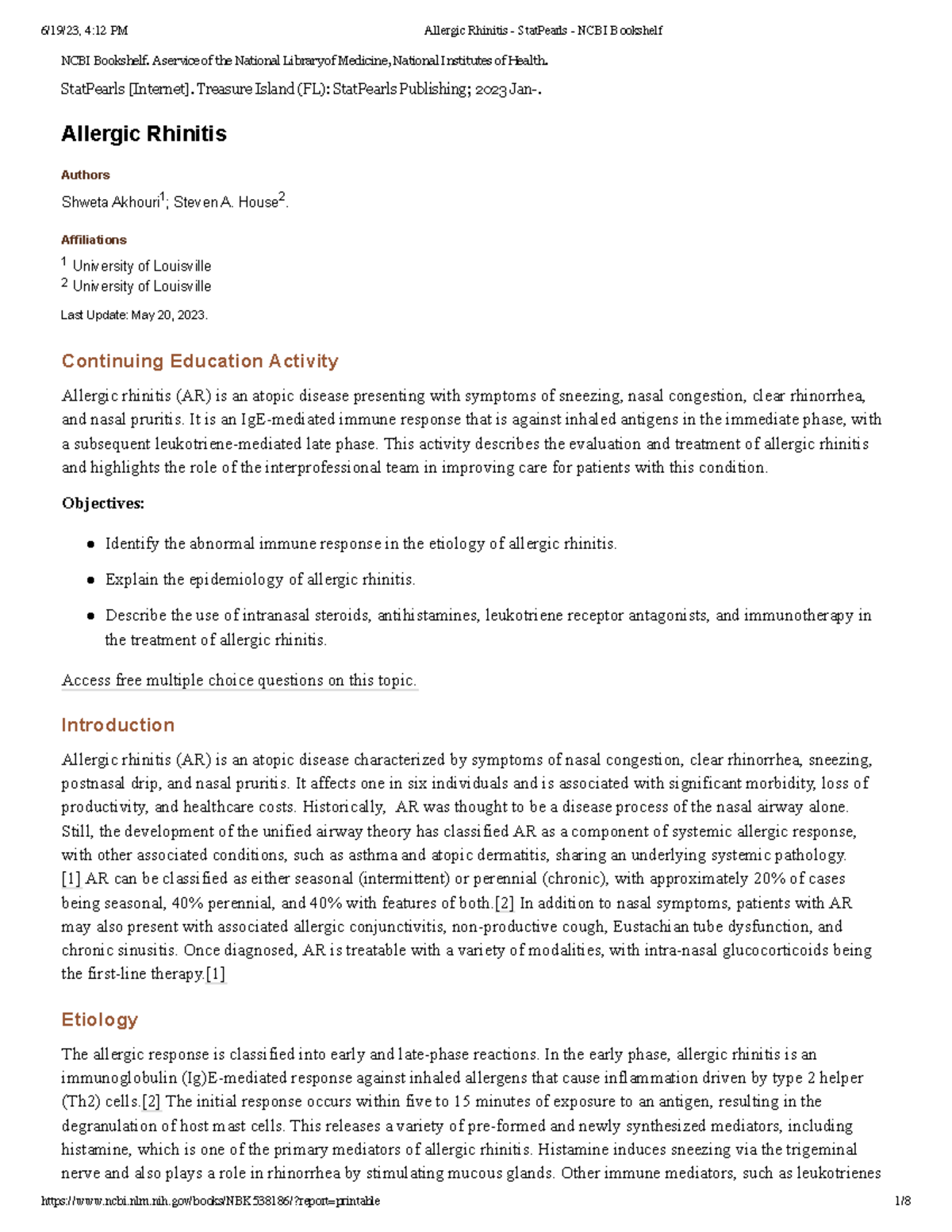 Allergic Rhinitis Overview: Insights & Management Strategies - Studocu