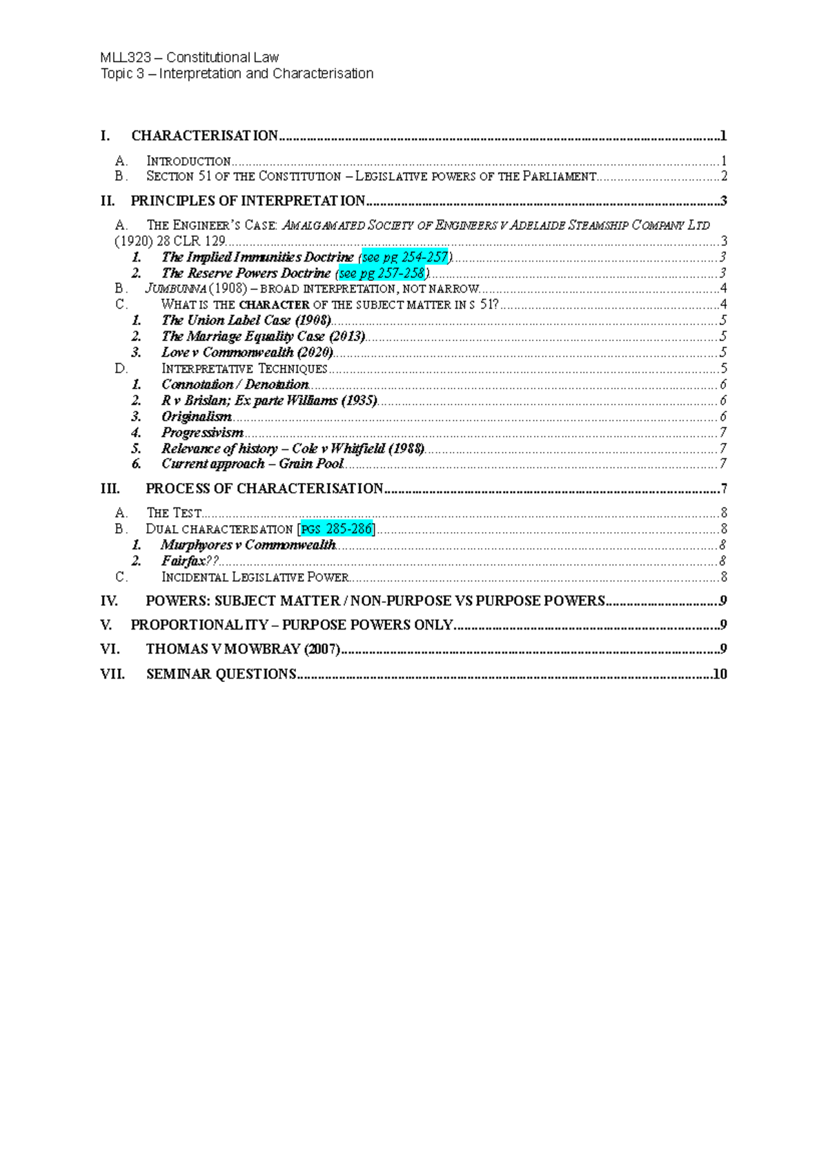 Topic 3 - Constitutional Law: Notes on Characterisation ...