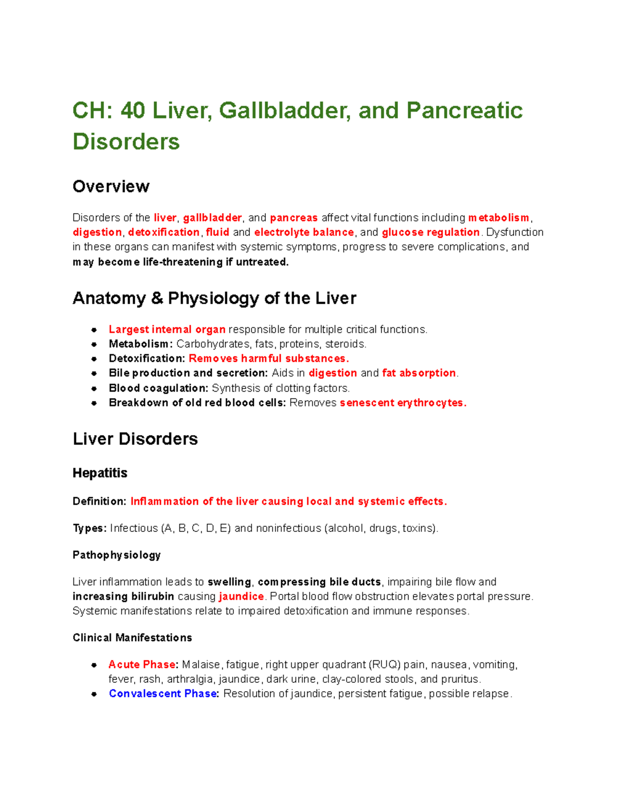 CH: 40 Liver, Gallbladder, and Pancreatic Disorders Overview - Studocu