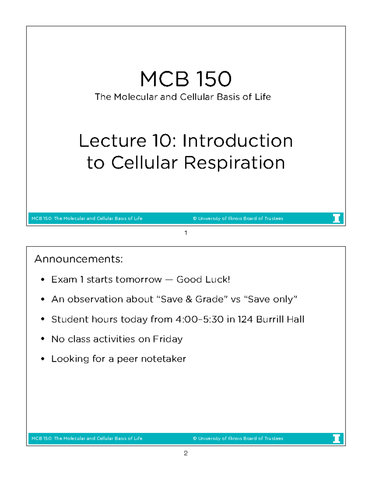 MCB 150 Lecture 10: Introduction to Cellular Respiration Overview - Studocu