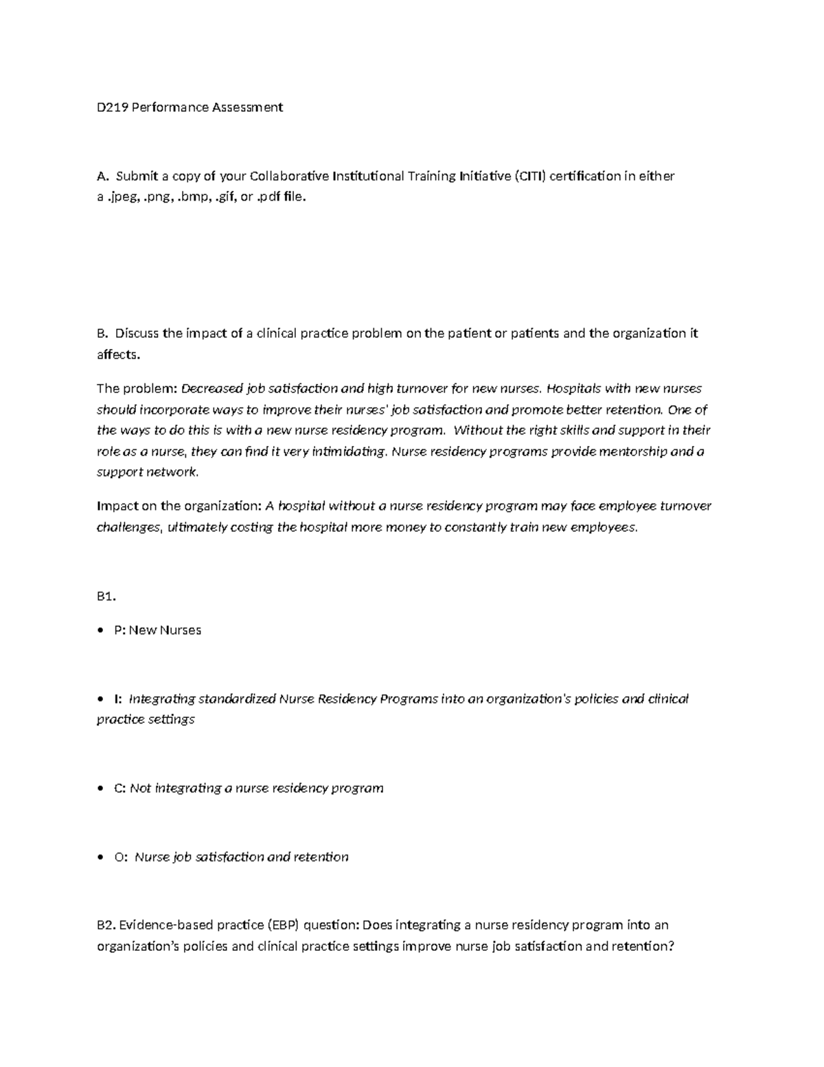 D219 Performance Assessment: Enhancing Nurse Retention through ...