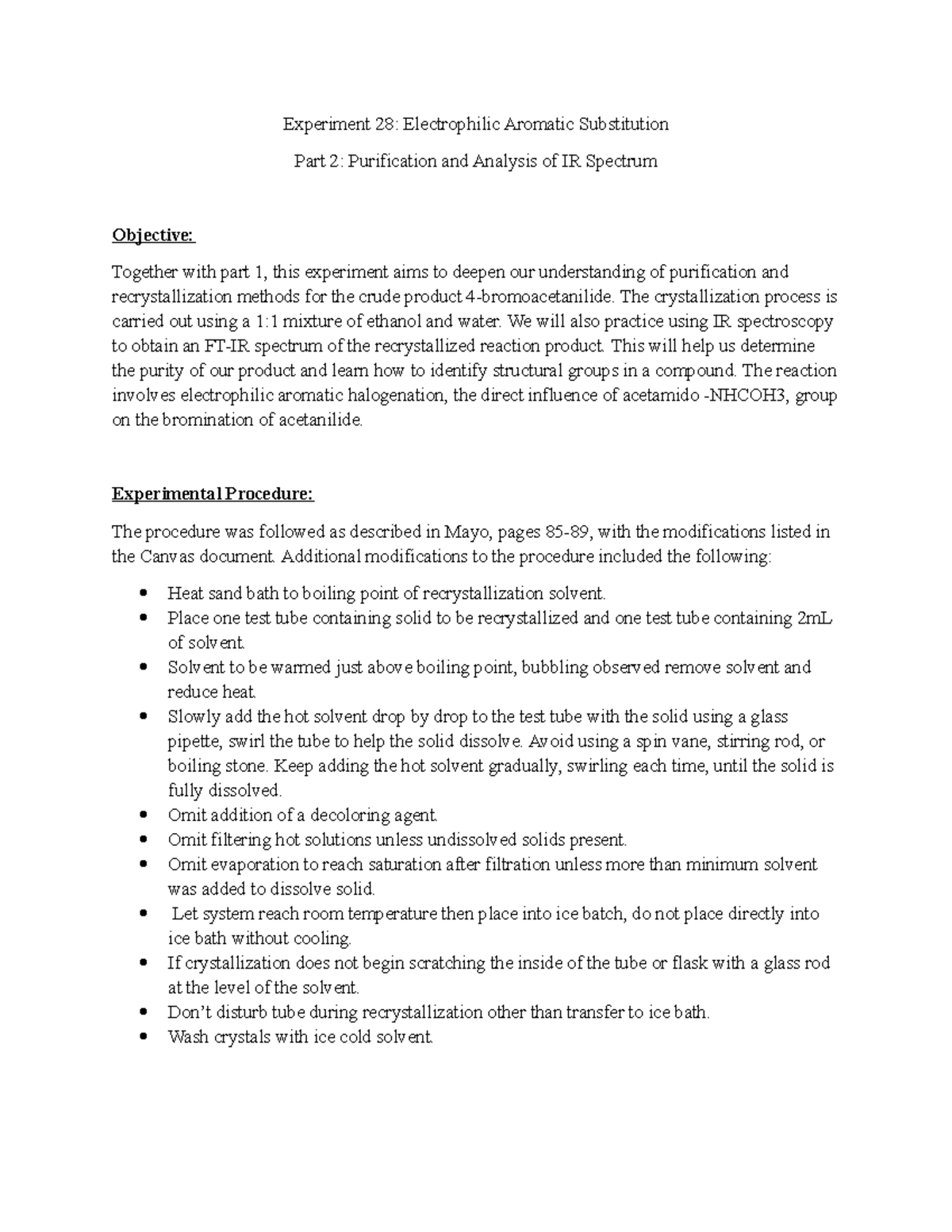 Lab Report 3: Electrophilic Aromatic Substitution in Orgo 2 - Studocu