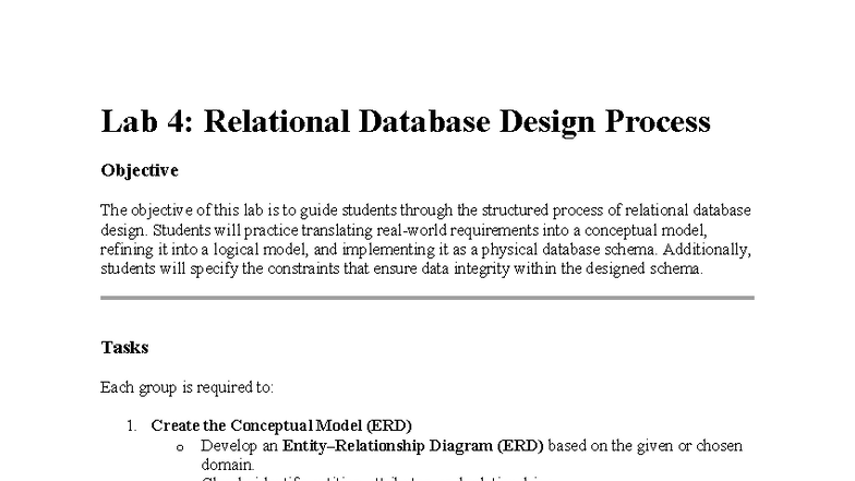 Lab 4: Relational Database Design Process & Implementation Guide - Studocu