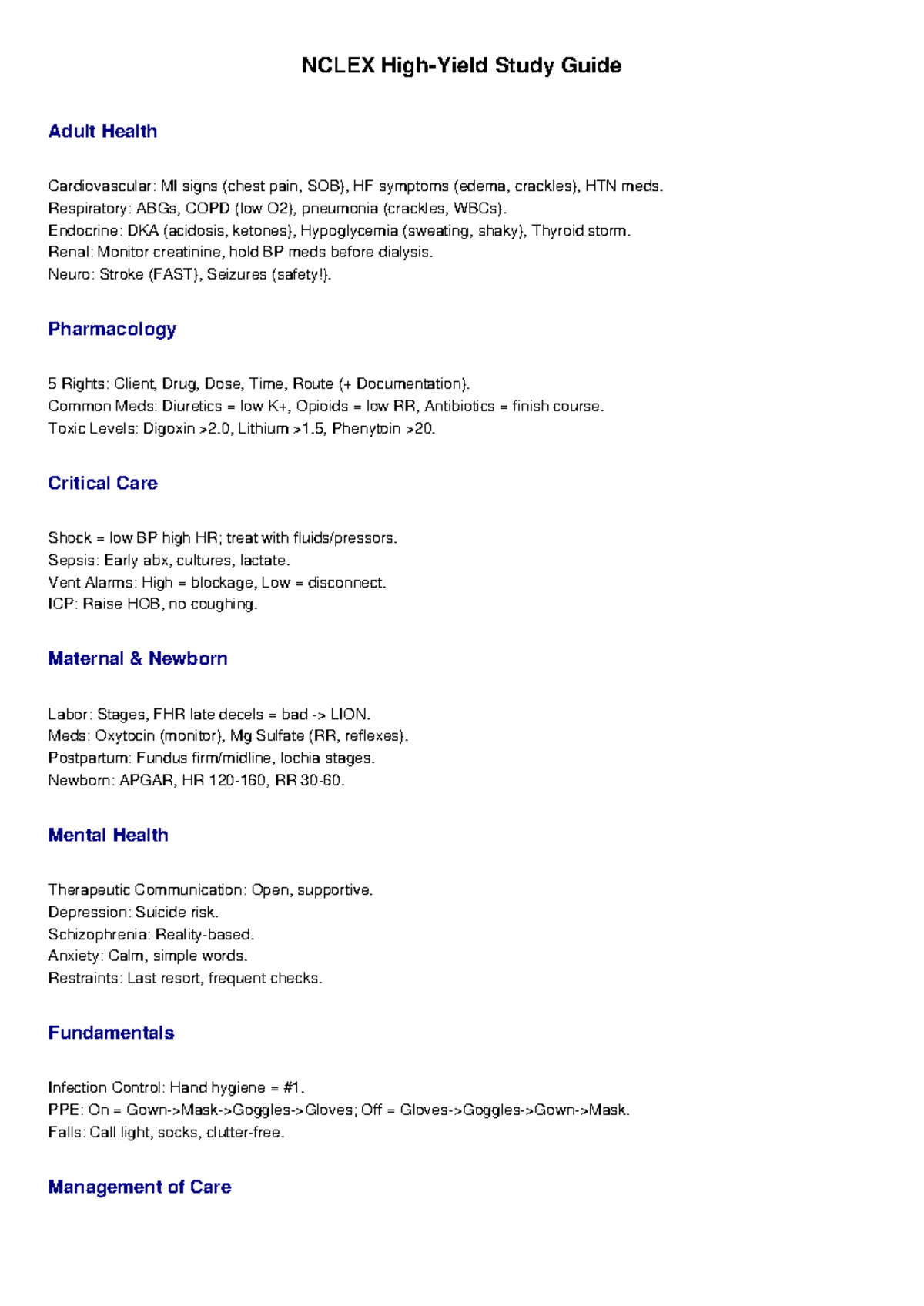 NCLEX Study Guide: Adult Health & Key Concepts for Success - Studocu
