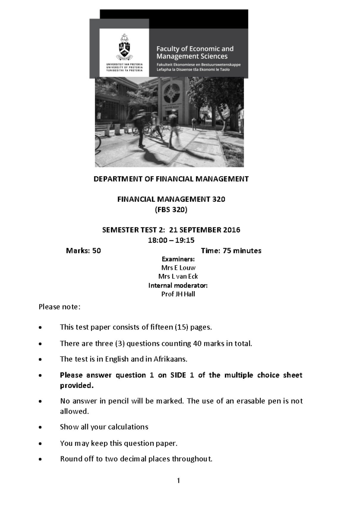 2016 Semester test 2 Question paper - DEPARTMENT OF FINANCIAL ...