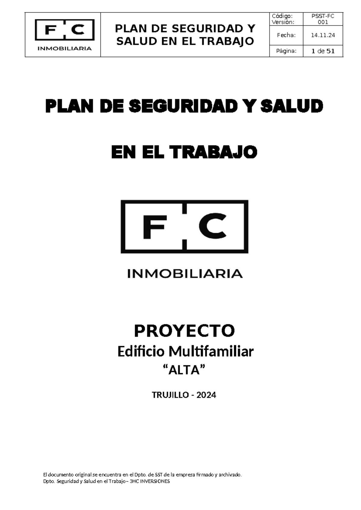 PLAN ANUAL DE SEGURIDAD Y SALUD EN EL TRABAJO PSST-ALTA 2024 - Studocu