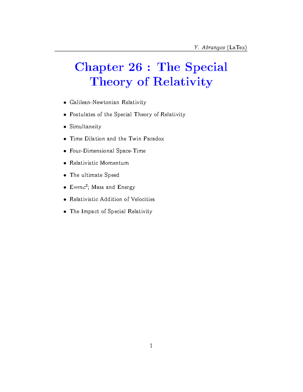 Chapter 26 (PHYS101) : Key Concepts of the Special Theory of Relativity ...