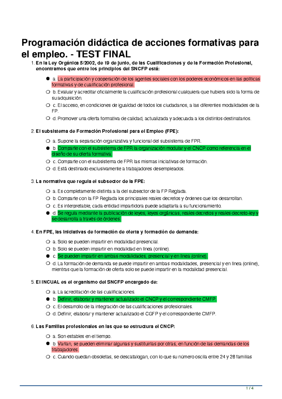 Test Final Módulo 1: Programación Didáctica para el Empleo - Studocu
