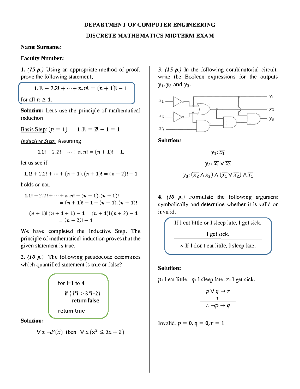 2024 CMPE Discrete Mathematics Midterm Exam Questions & Solutions - Studocu