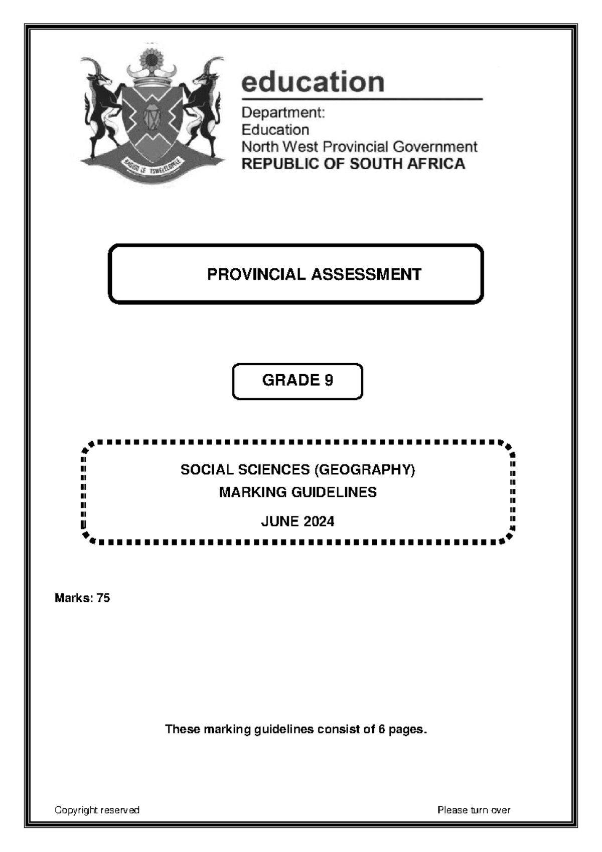 Grade 9 Geography Marking Guidelines (MG) - June 2024 - Studocu