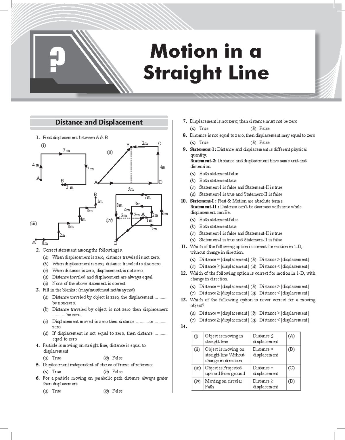 Motion in a Straight Line - ####### Distance and Displacement Find ...