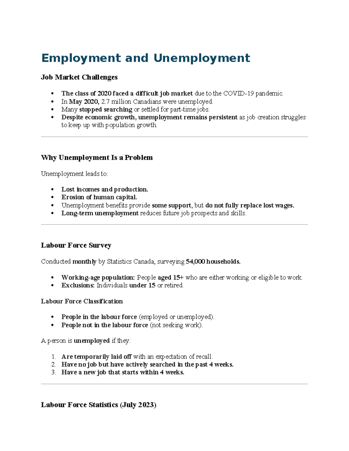 Chapter 5 Notes - Macroeconomics (ECO 101) on Employment & Unemployment ...