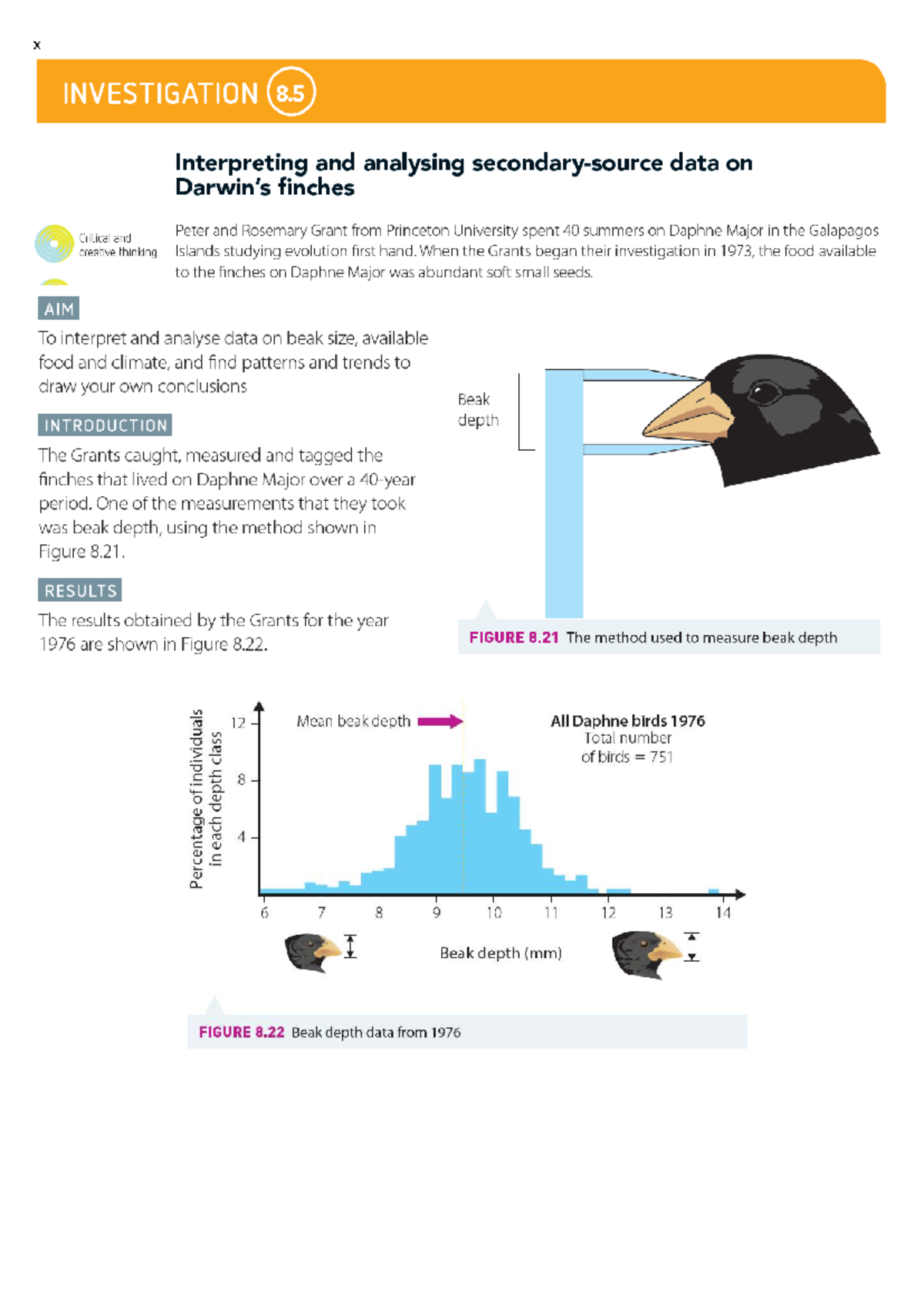 Investigation 8.5: Analyzing Data on Darwin's Finches and Beak Depth ...