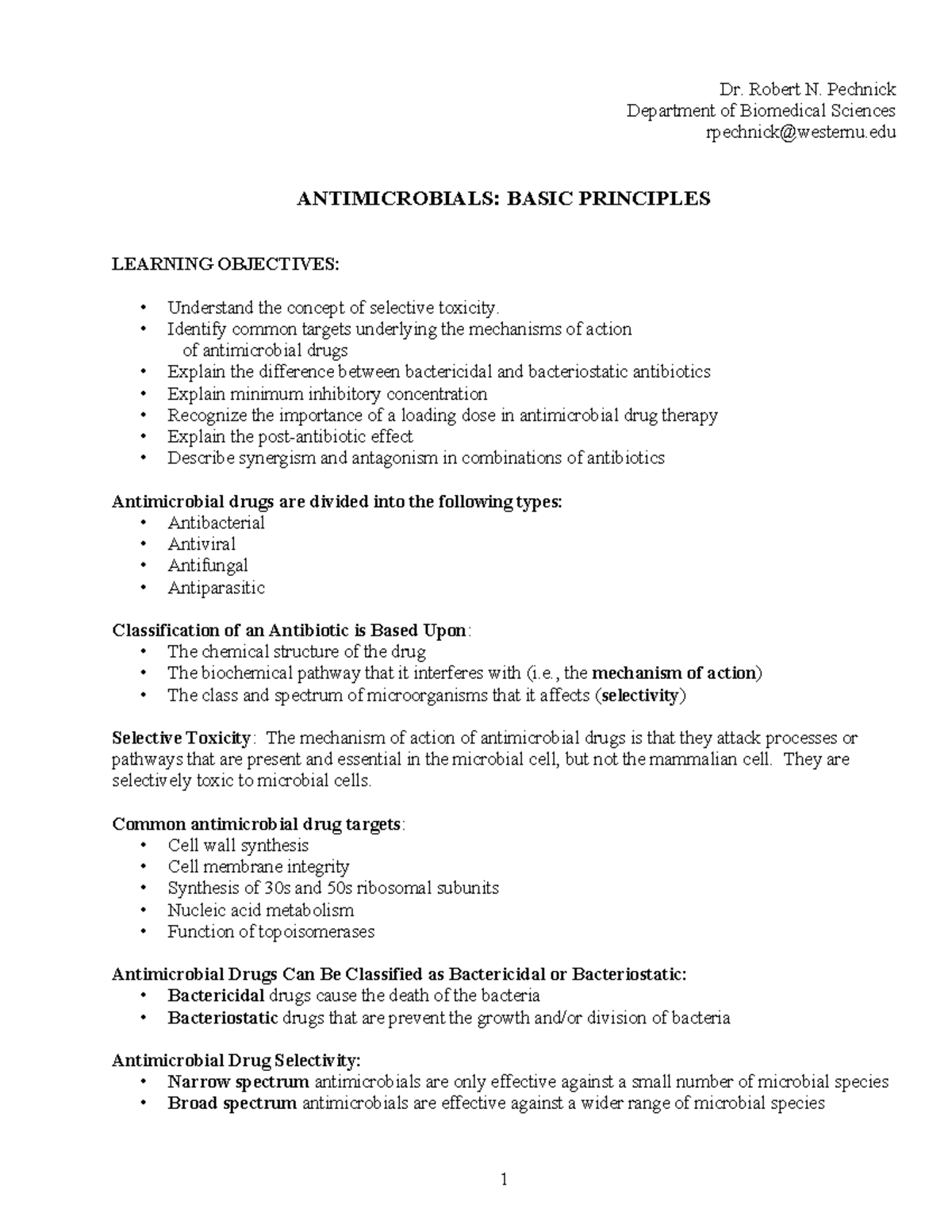 ANTIMICROBIALS: BASIC PRINCIPLES - LEARNING OBJECTIVES (2026) - Studocu